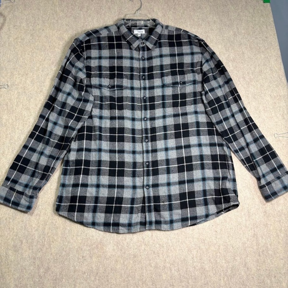 Sonoma Flannel Shirt Mens XXL Black Gray Cotton Plaid Button Up Classic Casual